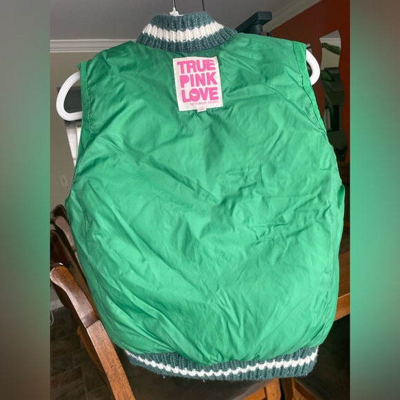 Victoria's Secret Pink "Love 86" Green Down Puffer Vest w Knit Detail - Size M/L - Picture 6 of 6